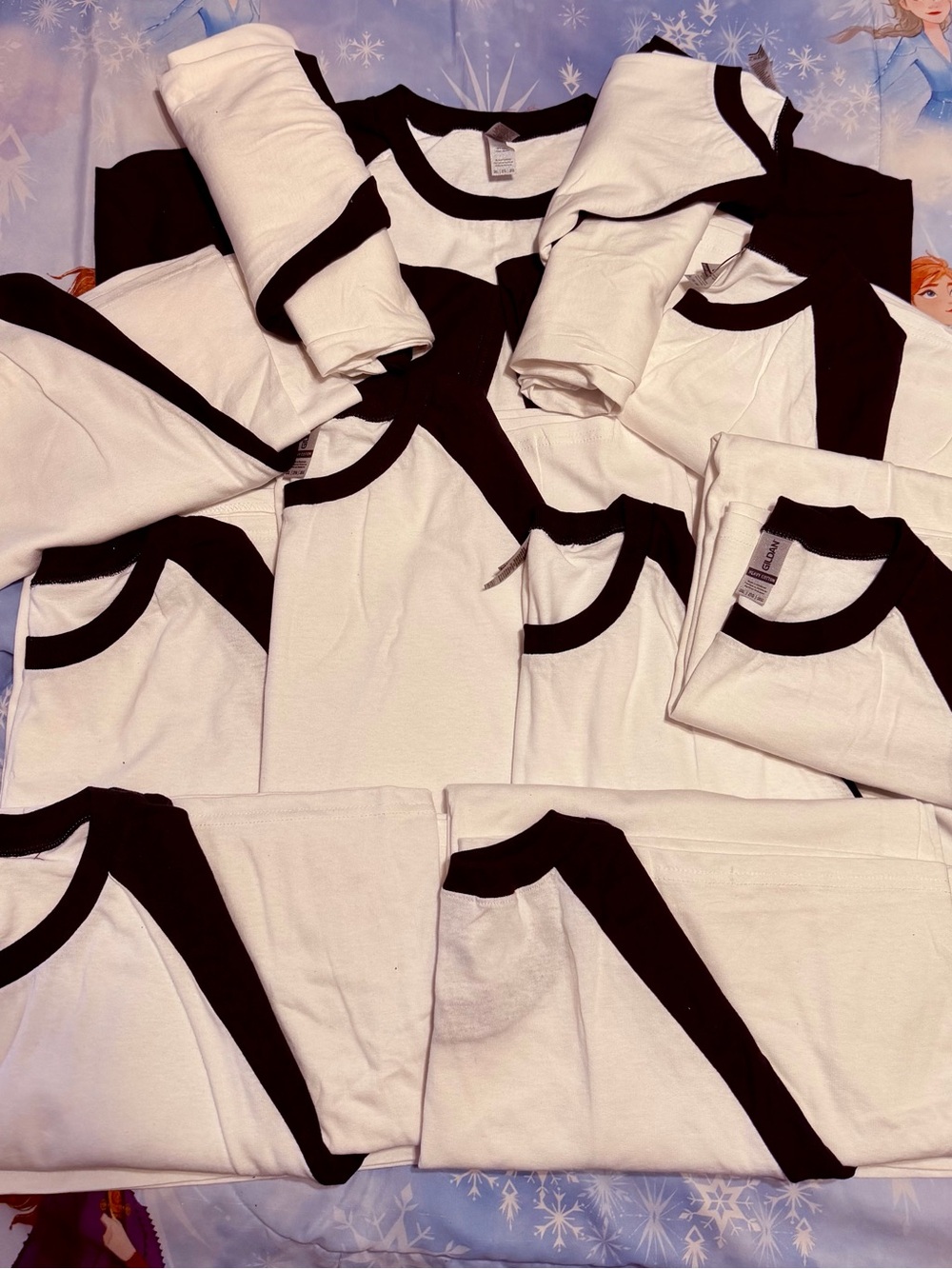 Gildan White Tee with Black Ringer Trim - Heavy Cotton Bundle of 11 Tee’s.